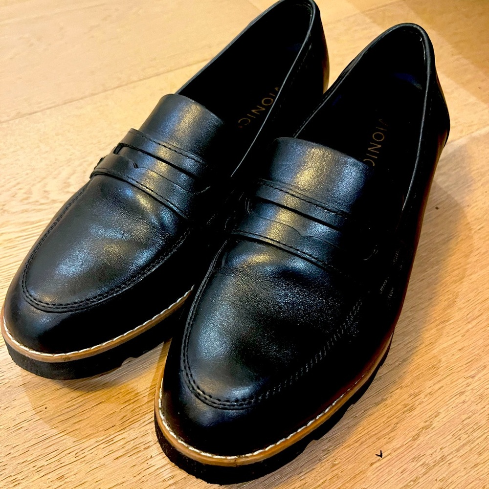 Black Leather Vionic Loafers